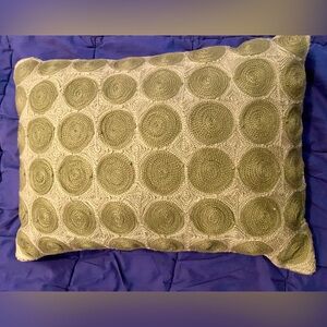 Pottery Barn 16”x 12” olive green circle pattern throw pillow